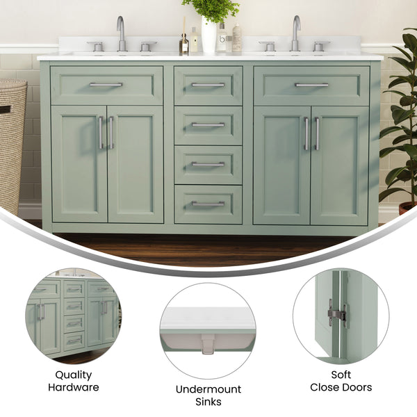 Gray |#| 60 Inch Bathroom Vanity with 2 Sinks, 2 Storage Cabinets, and 6 Drawers in Gray