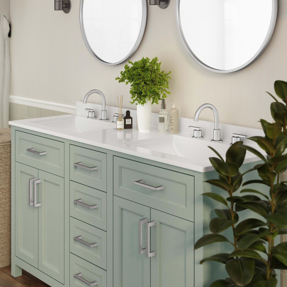 Gray |#| 60 Inch Bathroom Vanity with 2 Sinks, 2 Storage Cabinets, and 6 Drawers in Gray