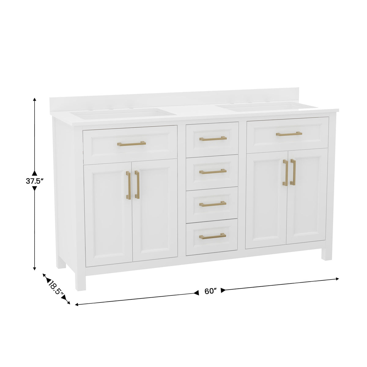 White |#| 60 Inch Bathroom Vanity with 2 Sinks, 2 Storage Cabinets, and 6 Drawers in White