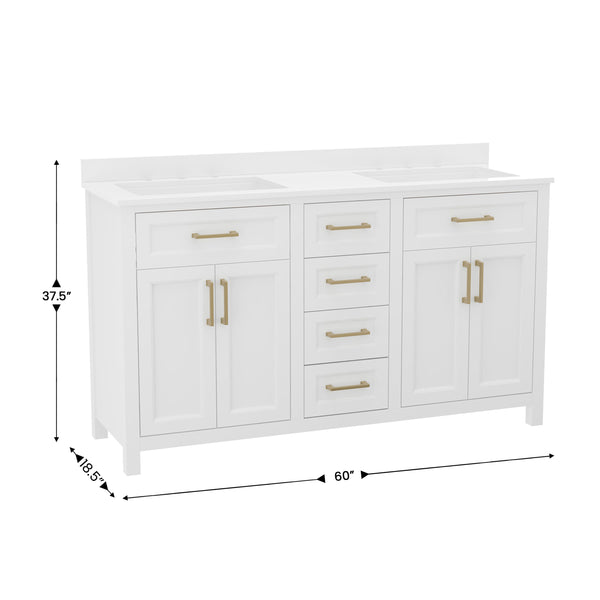 White |#| 60 Inch Bathroom Vanity with 2 Sinks, 2 Storage Cabinets, and 6 Drawers in White