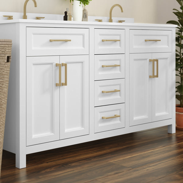 White |#| 60 Inch Bathroom Vanity with 2 Sinks, 2 Storage Cabinets, and 6 Drawers in White