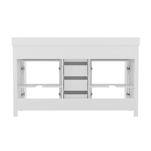 White |#| 60 Inch Bathroom Vanity with 2 Sinks, 2 Storage Cabinets, and 6 Drawers in White