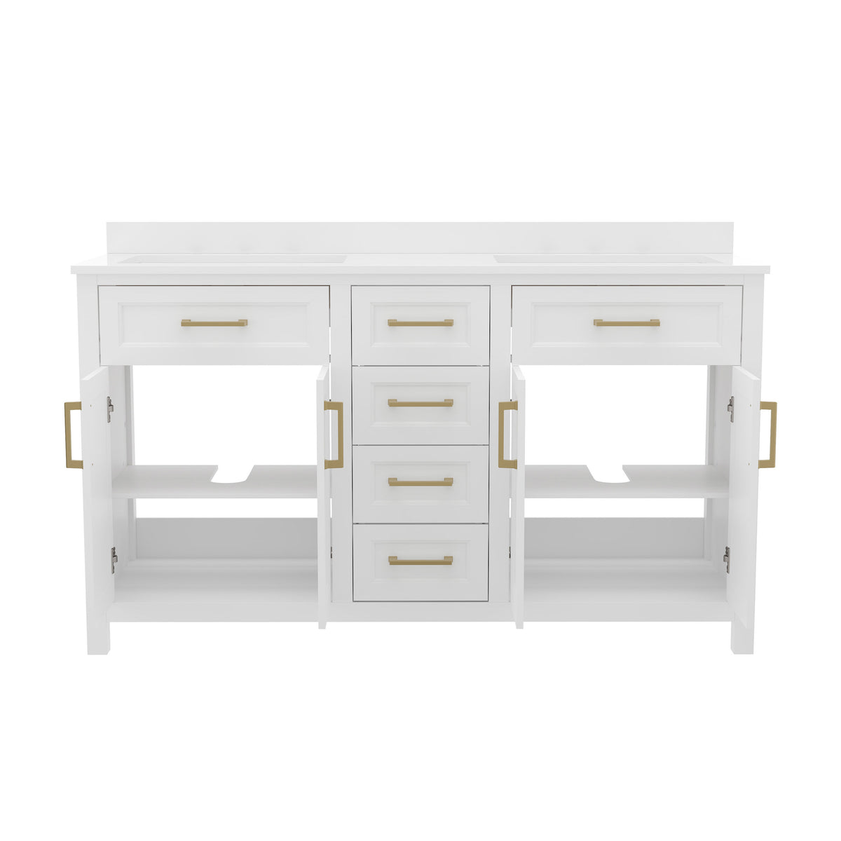 White |#| 60 Inch Bathroom Vanity with 2 Sinks, 2 Storage Cabinets, and 6 Drawers in White
