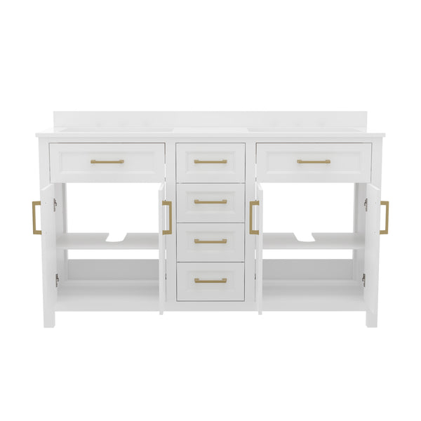 White |#| 60 Inch Bathroom Vanity with 2 Sinks, 2 Storage Cabinets, and 6 Drawers in White