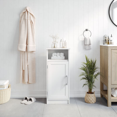 Vega Bathroom Storage Cabinet Organizer with Magnetic Closure Door, In-Cabinet Adjustable Shelf, and Upper Open Shelf - View 2