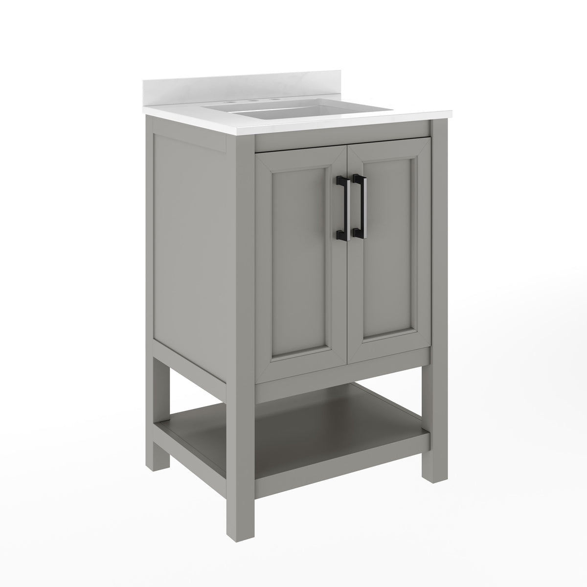 Gray Frame/Black Hardware,24" |#| 24" Bathroom Vanity with Sink, Open Storage & Black Hardware in Gray