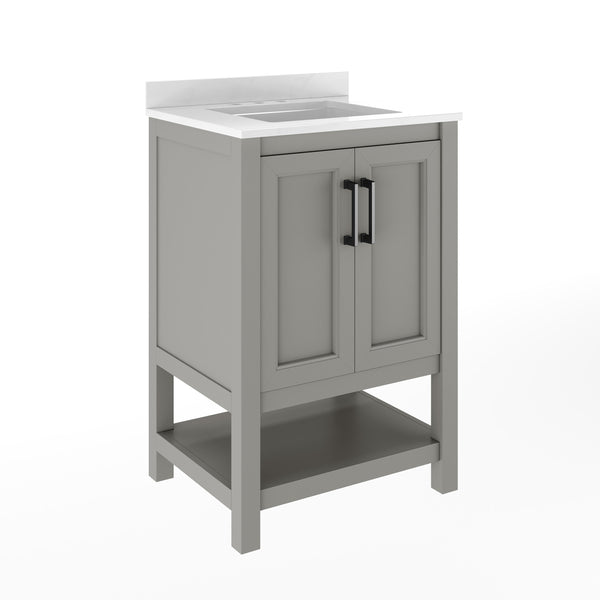 Gray Frame/Black Hardware,24" |#| 24" Bathroom Vanity with Sink, Open Storage & Black Hardware in Gray