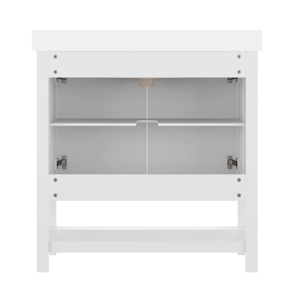 White Frame/Gold Hardware,36" |#| 36" Bathroom Vanity with Sink, Open Storage & Gold Hardware in White