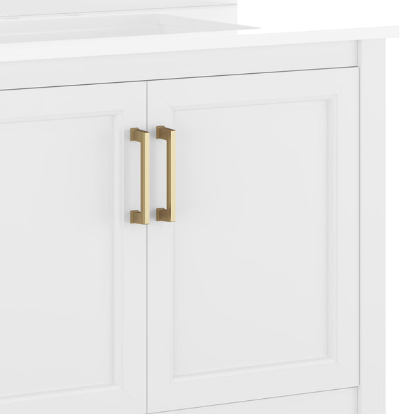 White Frame/Gold Hardware,36" |#| 36" Bathroom Vanity with Sink, Open Storage & Gold Hardware in White