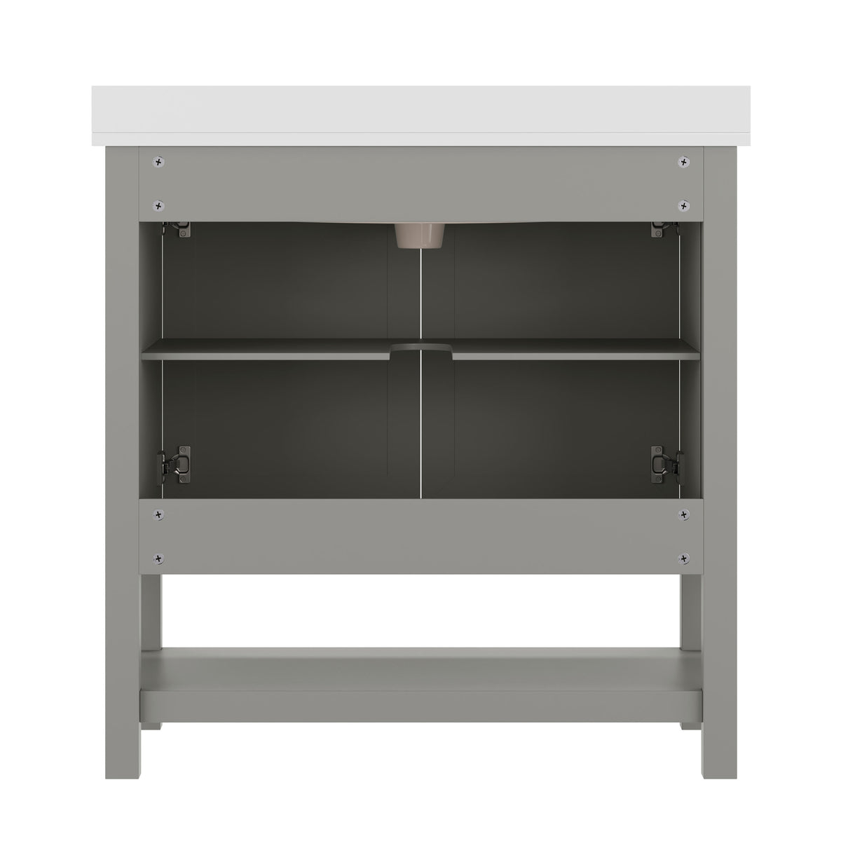 Gray Frame/Gold Hardware,36" |#| 36" Bathroom Vanity with Sink, Open Storage & Gold Hardware in Gray