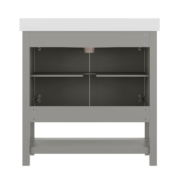 Gray Frame/Gold Hardware,36" |#| 36" Bathroom Vanity with Sink, Open Storage & Gold Hardware in Gray