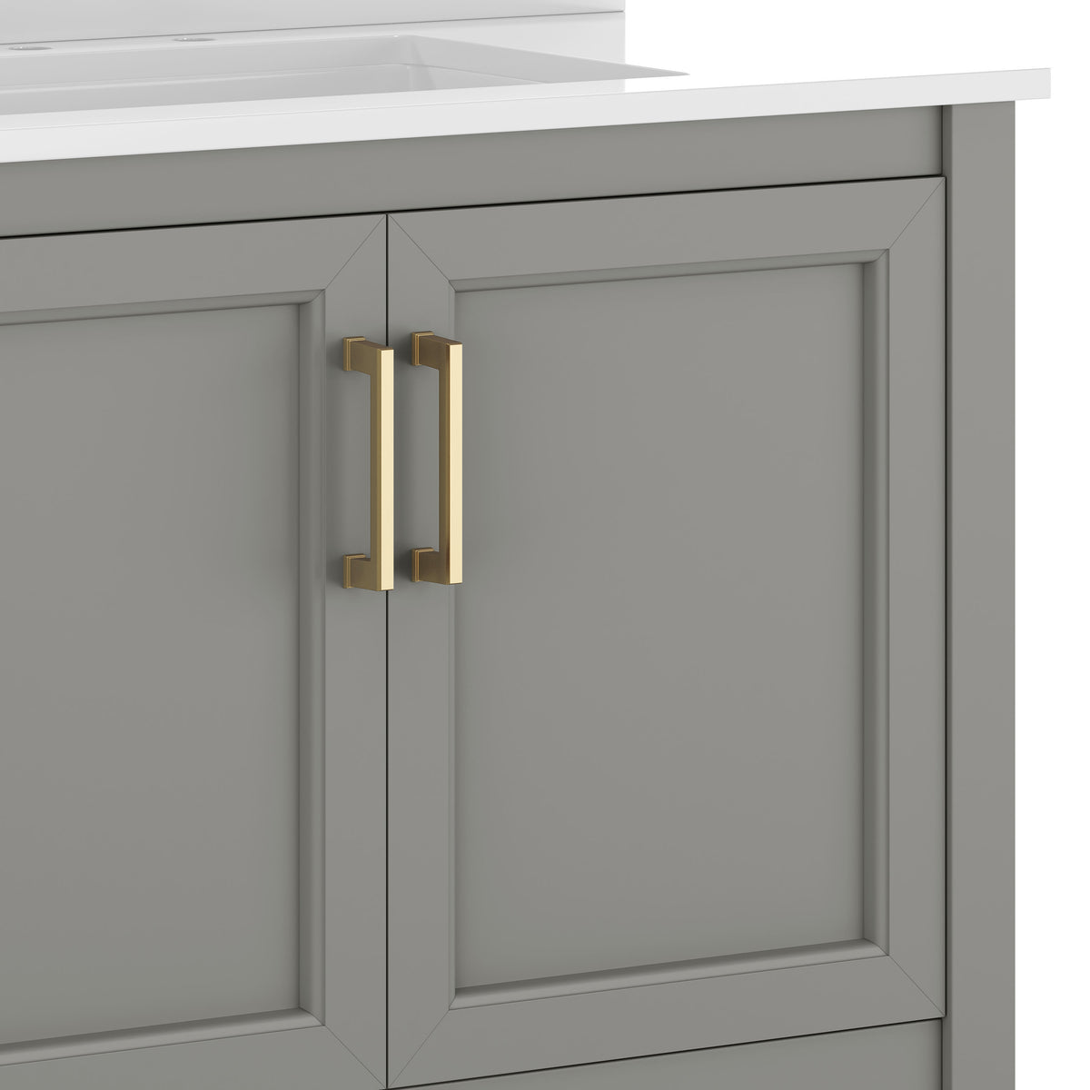 Gray Frame/Gold Hardware,36" |#| 36" Bathroom Vanity with Sink, Open Storage & Gold Hardware in Gray