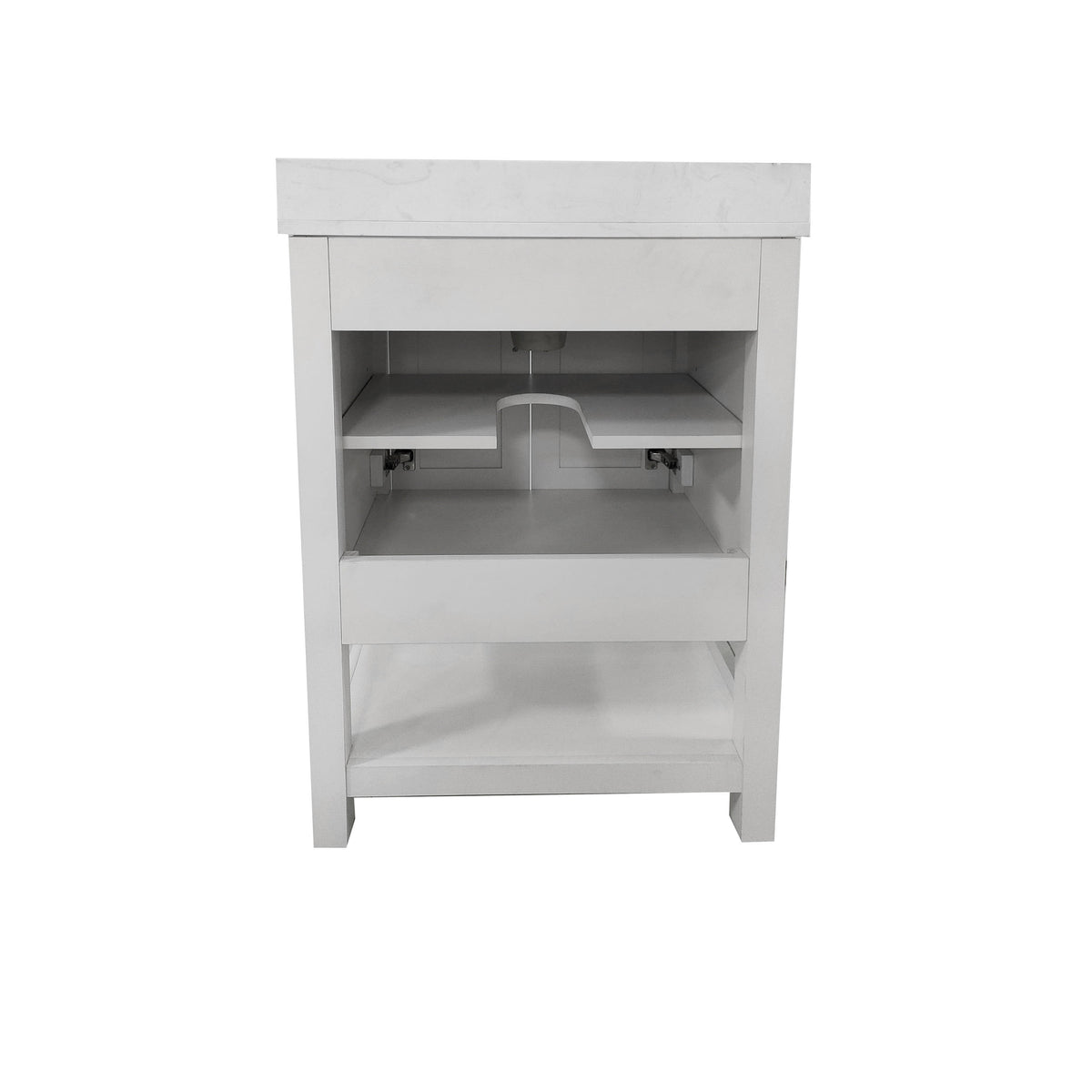 White Frame/Black Hardware,24" |#| 24" Bathroom Vanity with Sink, Open Storage & Black Hardware in White