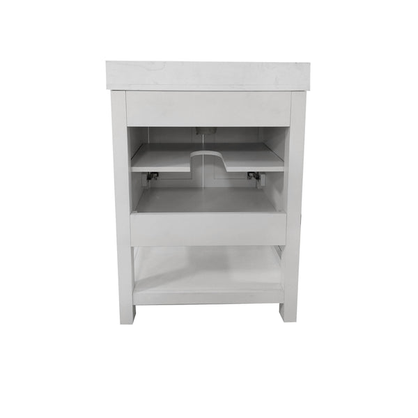 White Frame/Black Hardware,24" |#| 24" Bathroom Vanity with Sink, Open Storage & Black Hardware in White