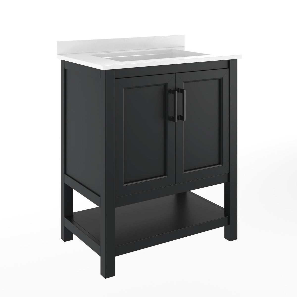 Black Frame/Black Hardware,30" |#| 30" Bathroom Vanity with Sink, Open Storage & Black Hardware in Black
