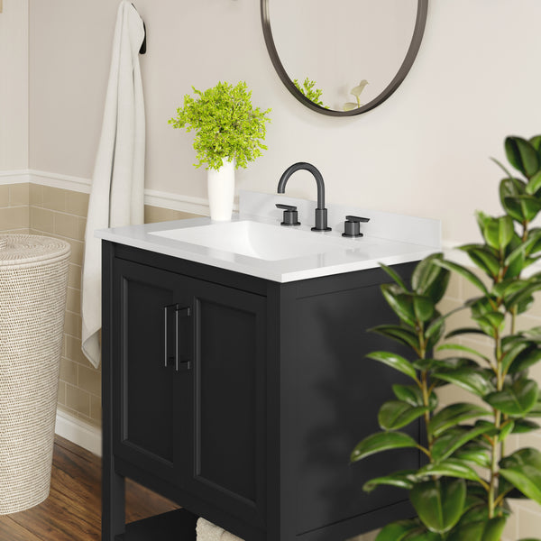 Black Frame/Black Hardware,30" |#| 30" Bathroom Vanity with Sink, Open Storage & Black Hardware in Black