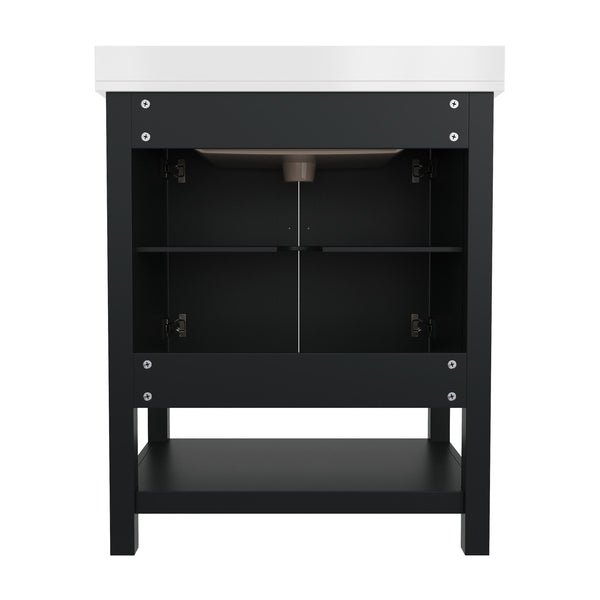 Black Frame/Black Hardware,30" |#| 30" Bathroom Vanity with Sink, Open Storage & Black Hardware in Black