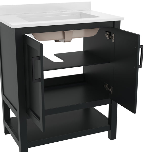 Gray Frame/Black Hardware,30" |#| 30" Bathroom Vanity with Sink, Open Storage & Black Hardware in Gray