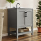 Gray Frame/Black Hardware,30" |#| 30" Bathroom Vanity with Sink, Open Storage & Black Hardware in Gray