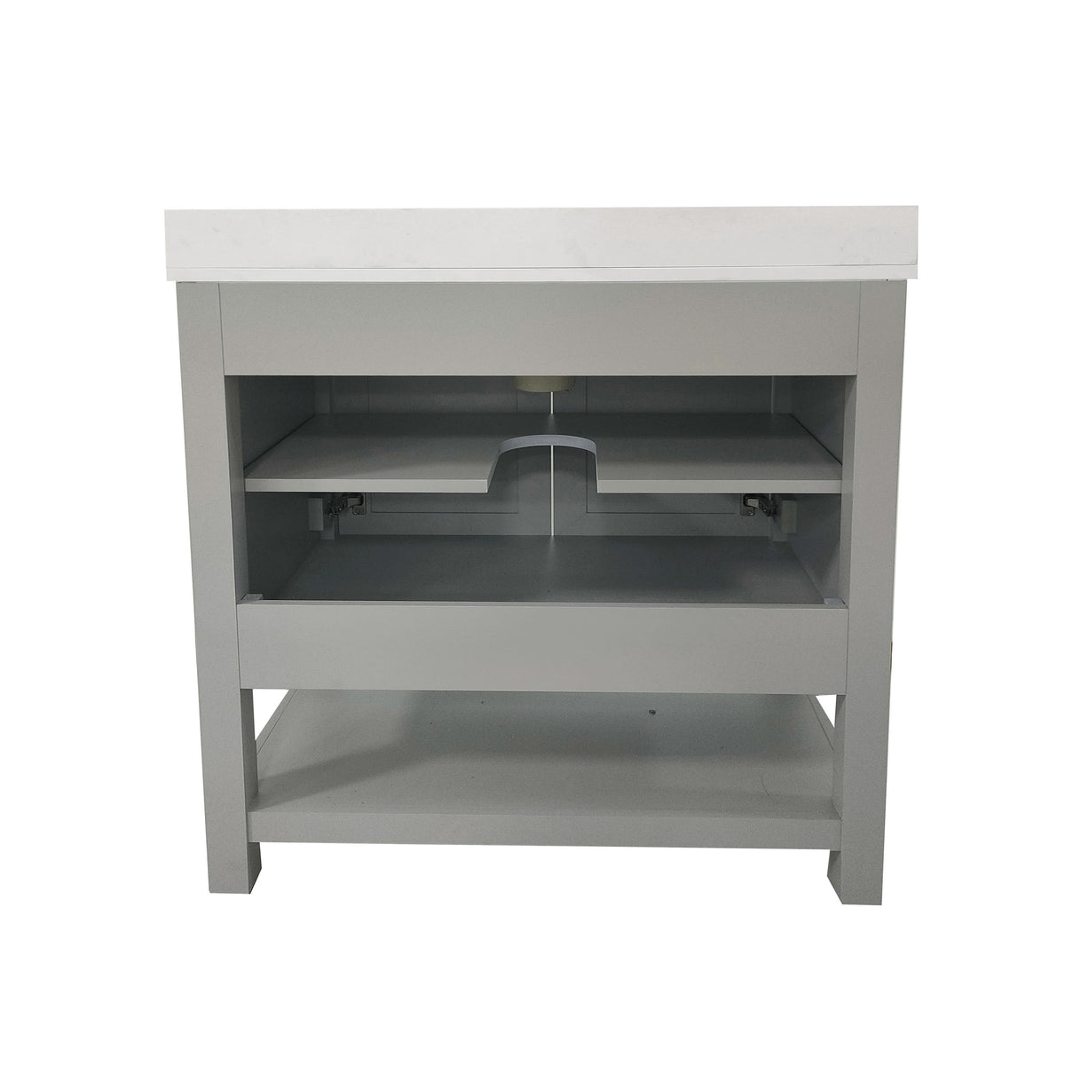 Gray Frame/Black Hardware,30" |#| 30" Bathroom Vanity with Sink, Open Storage & Black Hardware in Gray