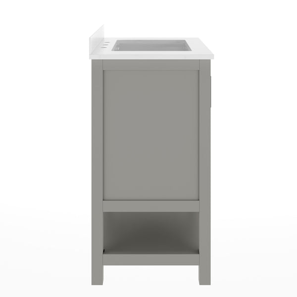 White Frame/Black Hardware,30" |#| 30" Bathroom Vanity with Sink, Open Storage & Black Hardware in White