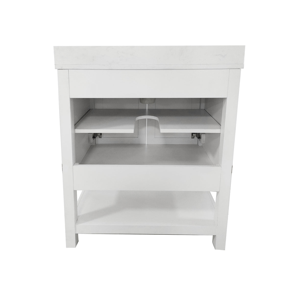 White Frame/Black Hardware,30" |#| 30" Bathroom Vanity with Sink, Open Storage & Black Hardware in White