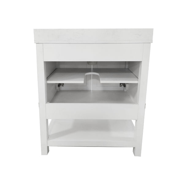 White Frame/Black Hardware,30" |#| 30" Bathroom Vanity with Sink, Open Storage & Black Hardware in White