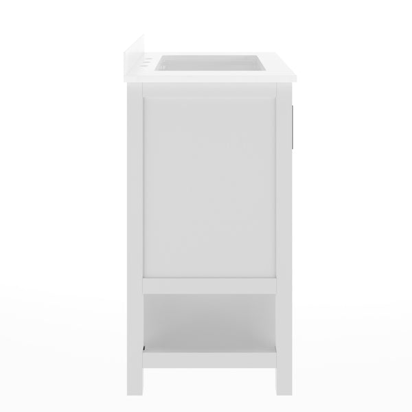 White Frame/Black Hardware,36" |#| 36" Bathroom Vanity with Sink, Open Storage & Black Hardware in White