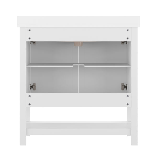 White Frame/Black Hardware,36" |#| 36" Bathroom Vanity with Sink, Open Storage & Black Hardware in White