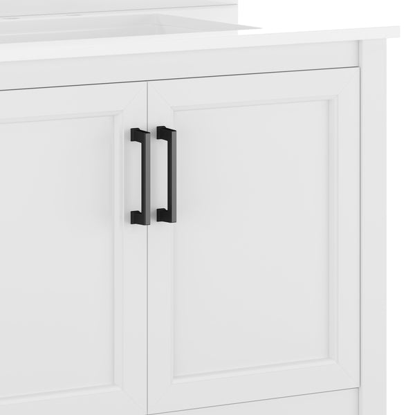 White Frame/Black Hardware,36" |#| 36" Bathroom Vanity with Sink, Open Storage & Black Hardware in White