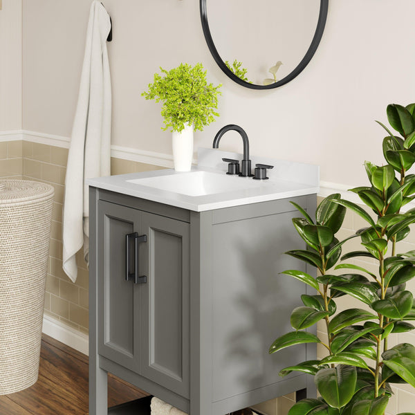 Gray Frame/Black Hardware,24" |#| 24" Bathroom Vanity with Sink, Open Storage & Black Hardware in Gray