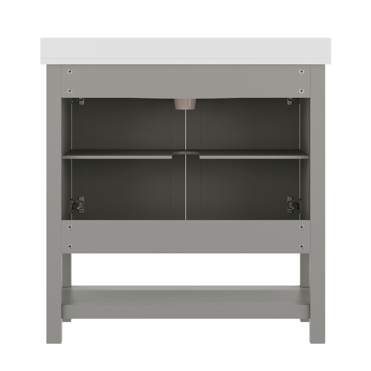 Gray Frame/Black Hardware,36" |#| 36" Bathroom Vanity with Sink, Open Storage & Black Hardware in Gray