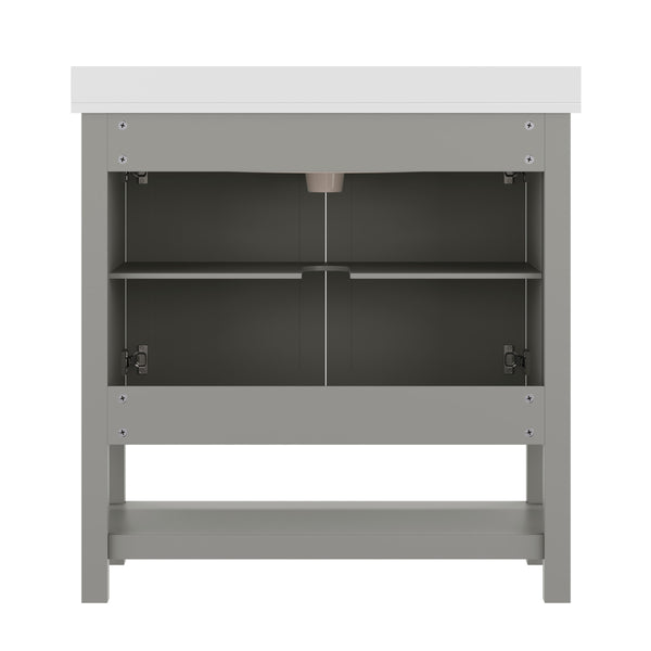 Gray Frame/Black Hardware,36" |#| 36" Bathroom Vanity with Sink, Open Storage & Black Hardware in Gray