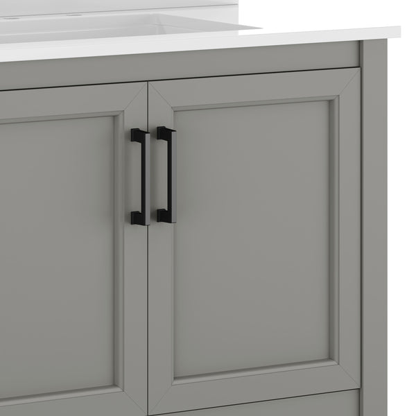 Gray Frame/Black Hardware,36" |#| 36" Bathroom Vanity with Sink, Open Storage & Black Hardware in Gray