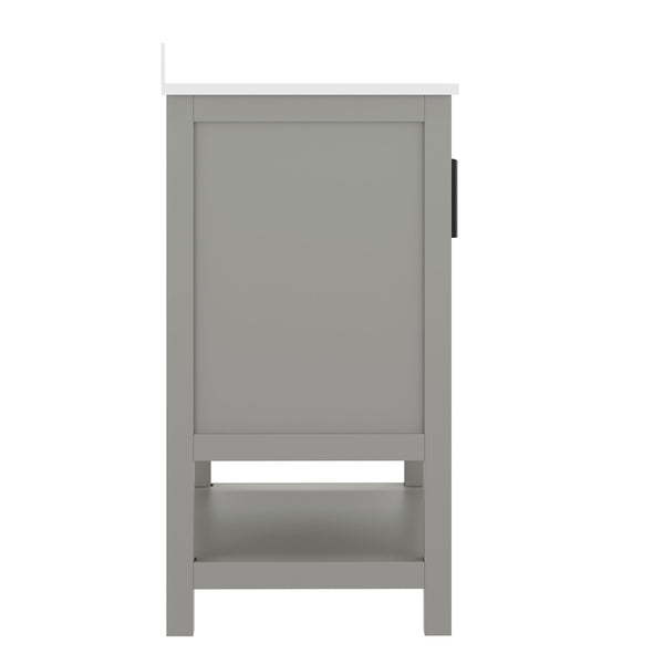 Gray Frame/Gold Hardware,24" |#| 24" Bathroom Vanity with Sink, Open Storage & Gold Hardware in Gray