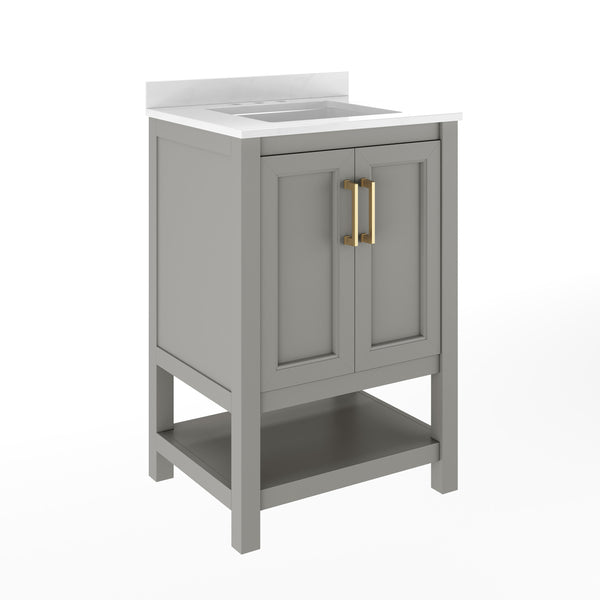 Gray Frame/Gold Hardware,24" |#| 24" Bathroom Vanity with Sink, Open Storage & Gold Hardware in Gray