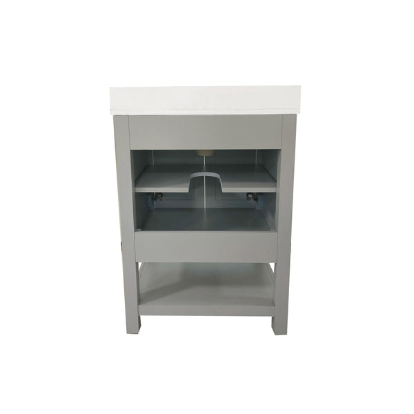 Gray Frame/Black Hardware,24" |#| 24" Bathroom Vanity with Sink, Open Storage & Black Hardware in Gray