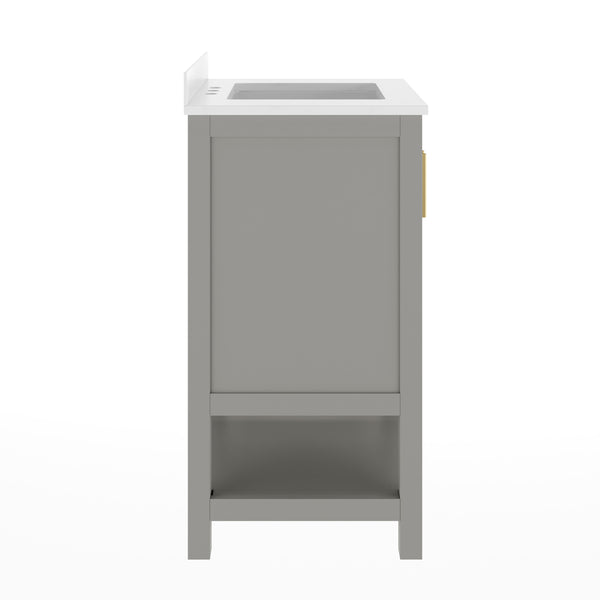 Gray Frame/Gold Hardware,24" |#| 24" Bathroom Vanity with Sink, Open Storage & Gold Hardware in Gray