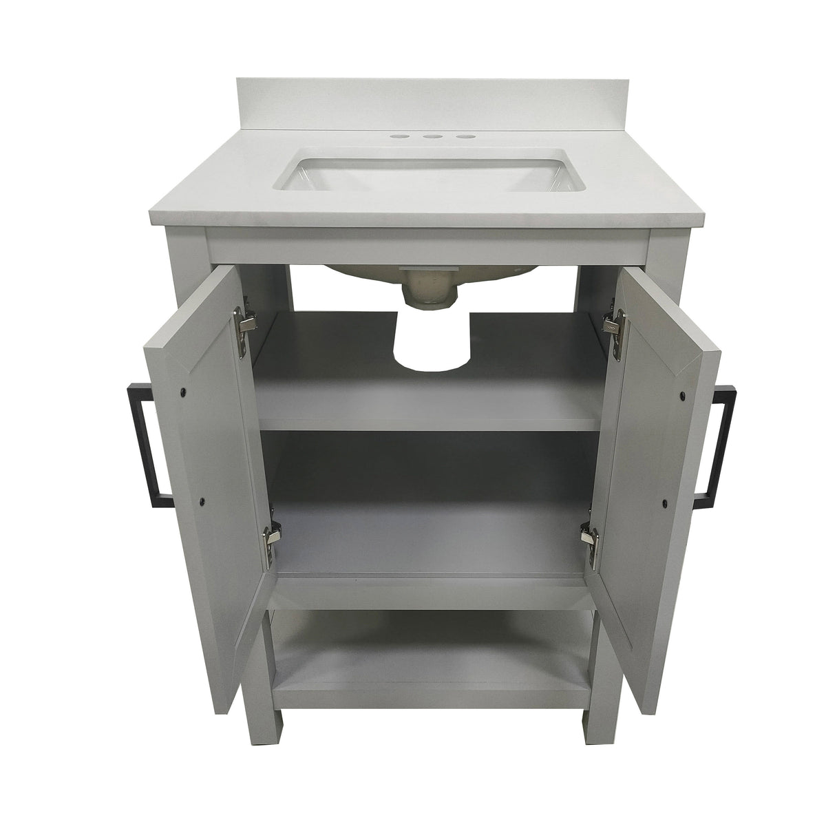 Gray Frame/Black Hardware,24" |#| 24" Bathroom Vanity with Sink, Open Storage & Black Hardware in Gray