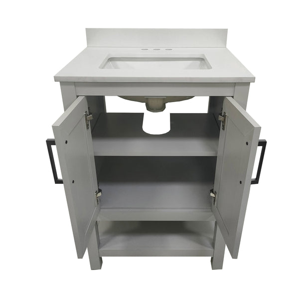 Gray Frame/Black Hardware,24" |#| 24" Bathroom Vanity with Sink, Open Storage & Black Hardware in Gray