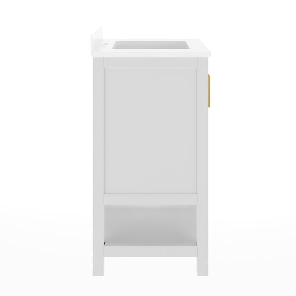 Black Frame/Gold Hardware,30" |#| 30" Bathroom Vanity with Sink, Open Storage & Gold Hardware in Black