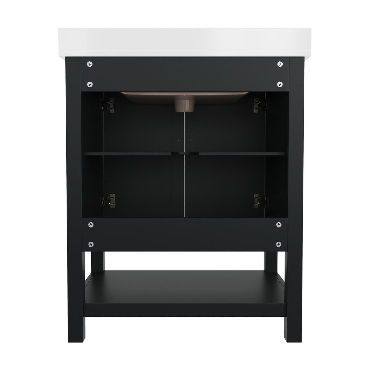 Black Frame/Gold Hardware,30" |#| 30" Bathroom Vanity with Sink, Open Storage & Gold Hardware in Black