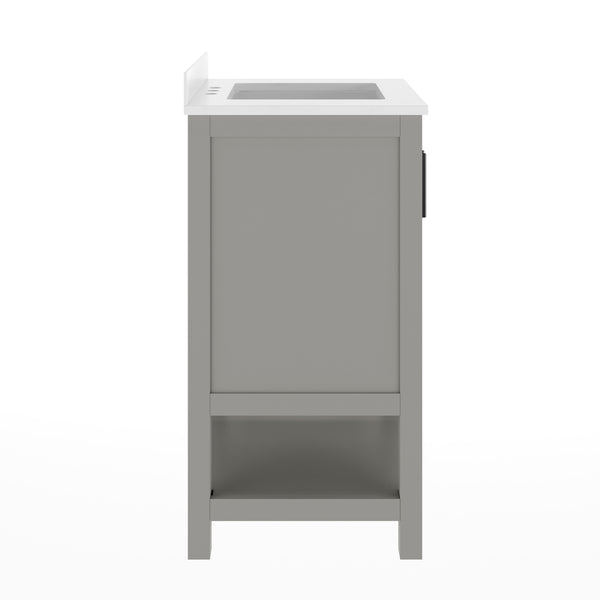 White Frame/Black Hardware,24" |#| 24" Bathroom Vanity with Sink, Open Storage & Black Hardware in White