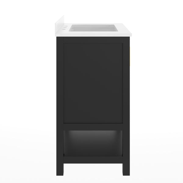 Gray Frame/Gold Hardware,30" |#| 30" Bathroom Vanity with Sink, Open Storage & Gold Hardware in Gray
