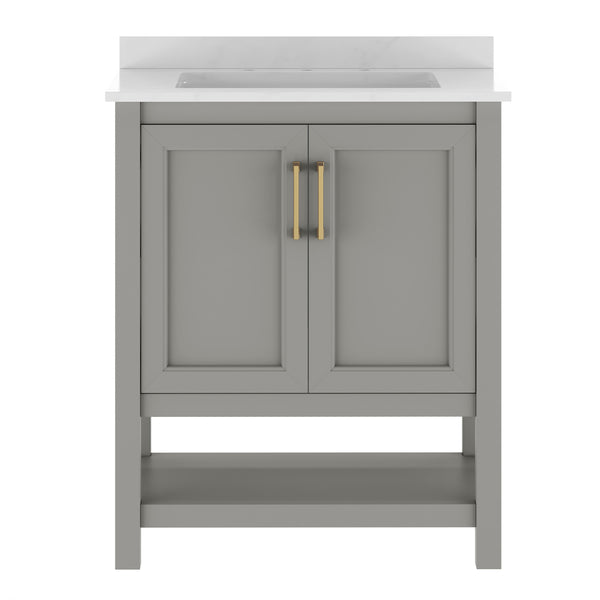 White Frame/Gold Hardware,36" |#| 36" Bathroom Vanity with Sink, Open Storage & Gold Hardware in White