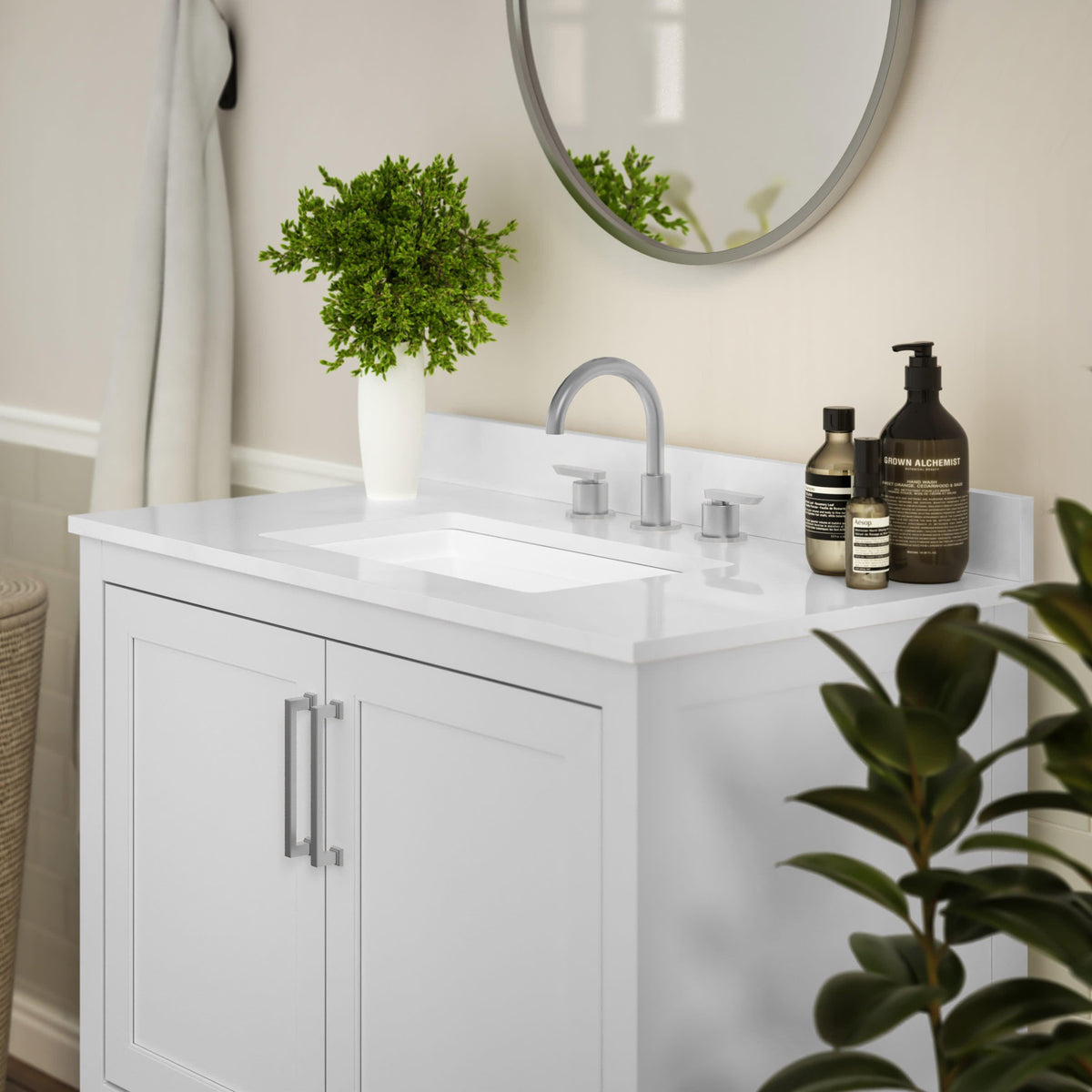 White,36inch |#| 36 Inch Bathroom Vanity with Undermount Sink and Open Storage Shelf in White