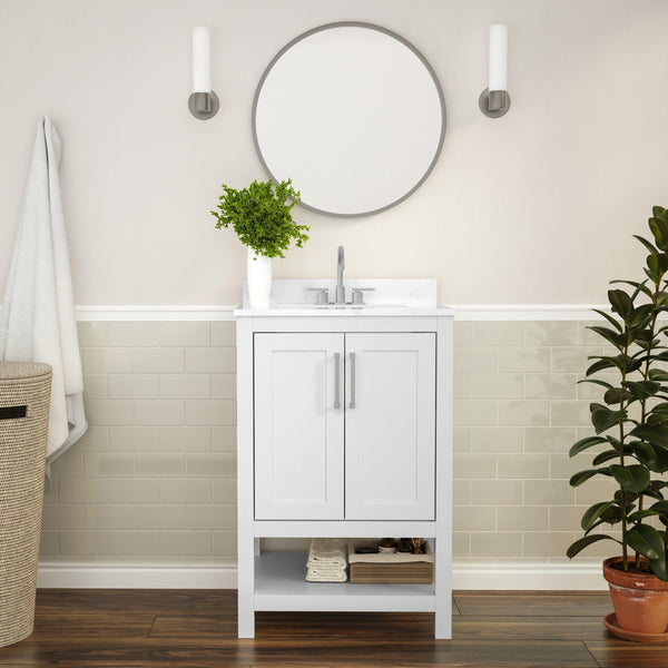 White,24inch |#| 24 Inch Bathroom Vanity with Undermount Sink and Open Storage Shelf in White