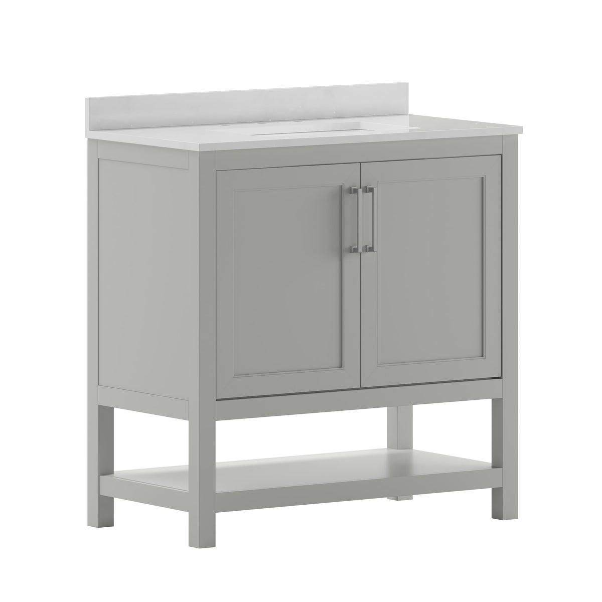 Gray,36inch |#| 36 Inch Bathroom Vanity with Undermount Sink and Open Storage Shelf in Gray