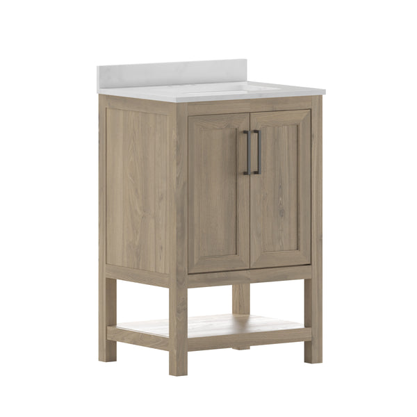 Brown,24" |#| 24 Inch Bathroom Vanity with Undermount Sink and Open Storage Shelf in Brown