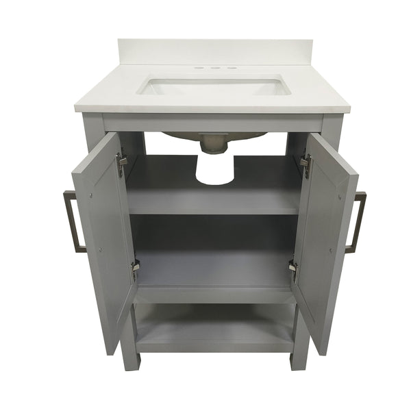 Gray,24" |#| 24 Inch Bathroom Vanity with Undermount Sink and Open Storage Shelf in Gray